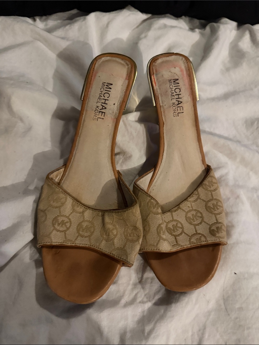 Michael Kors Tan Logo Slip-On Heeled Sandals